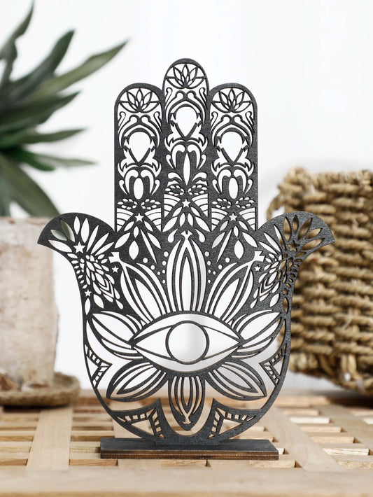 Black Wooden Desk Decor Hamsa Hand Evil Eye Home Decorations Table Decoration Hollow Out Desk Accessories Room Decor Aesthetics