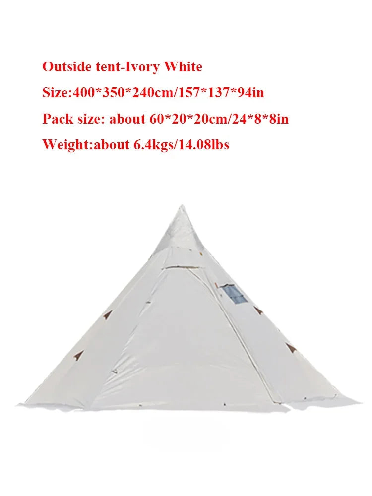 Pyramid Tent Indian Shelter Rainstorm Outdoor Camping Pointed Yurt with Chimney Hole Front And Rear Doors Windproof Luxury