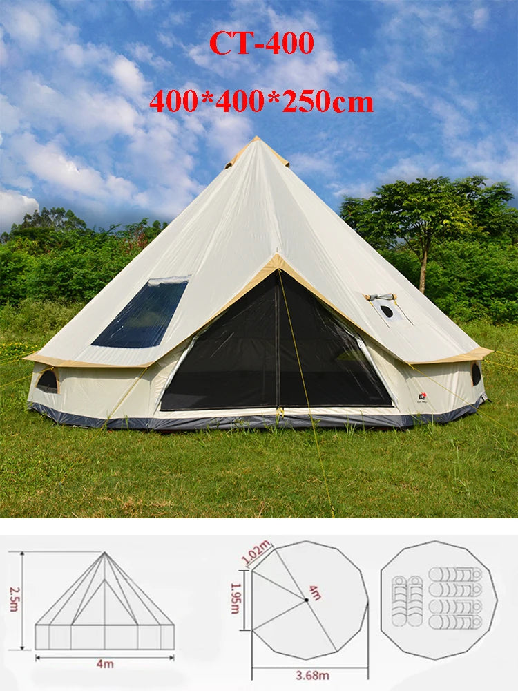 6-10Persons Glamping Luxury Mongolia Yurt Family 4Meters Hiking Antistorm Outdoor Camping Castle Tent Silver Coated UV Function