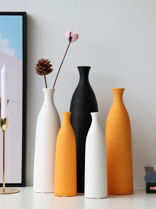 Simple Modern Black White Ceramic Vase Accessories Crafts Home Livingroom Table Figurines Decoration Office Furnishing Ornaments