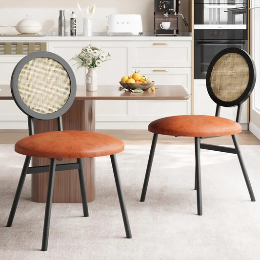 Idealhouse Dining Chairs Set Of 2, Rattan Kitchen Chairs With Thicken Upholstered, Modern Dining Room Chairs Set Of 2, Space