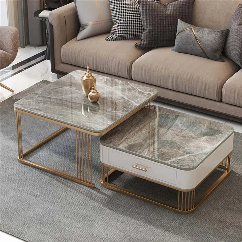 Square Low Coffee Table Storage Drawers Living Room Modern Table Household Son Mother Combination Rock Plate Furniture Simple