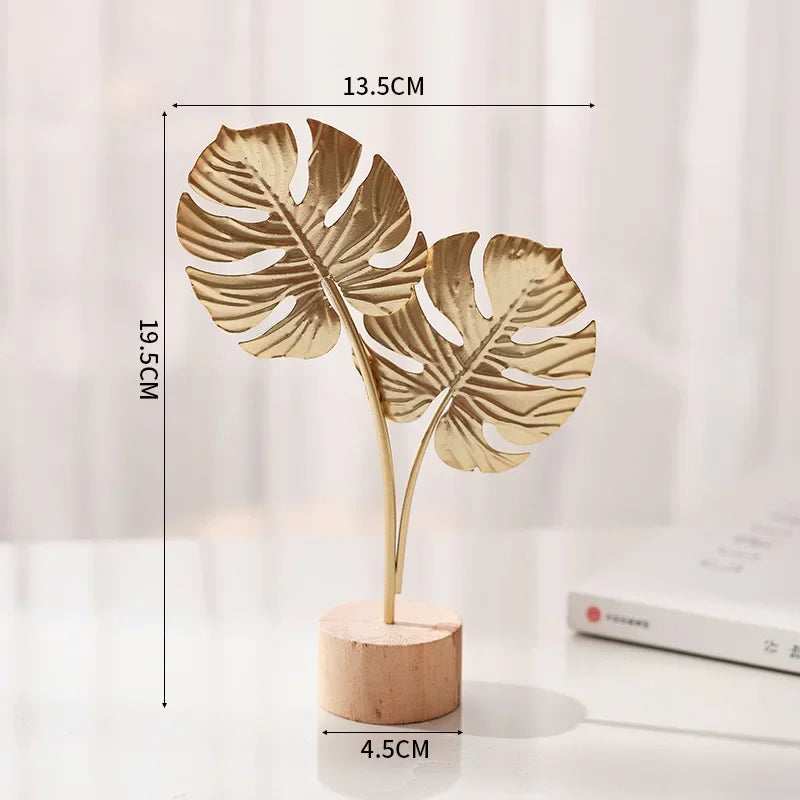 Golden Ginkgo Leaf Feather Metal Model Figurines Manual Desktop Crafts Ornaments Photo Props Statues Sculptures Home Decor