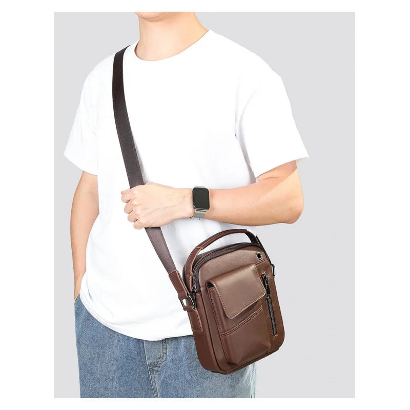 New Casual Men's Cow Leather Shoulder Bag Large Capacity Male Crossbody Bag For Men