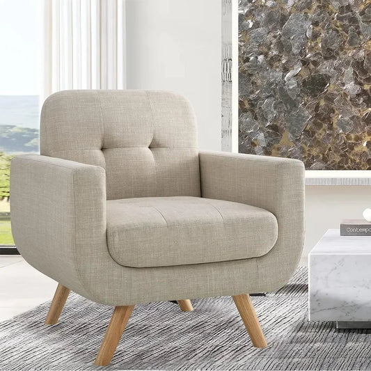 Elena Contemporary Accent Armchair with Linen Upholstery Living Room Furniture, 1SEAT, Beige