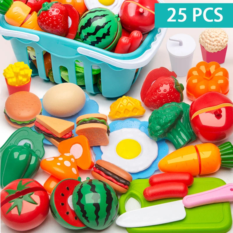 Cutting Play Food Toy for Kids Kitchen Pretend Fruit &Vegetables Accessories  Educational Toy Food kit for Toddler Children Gift