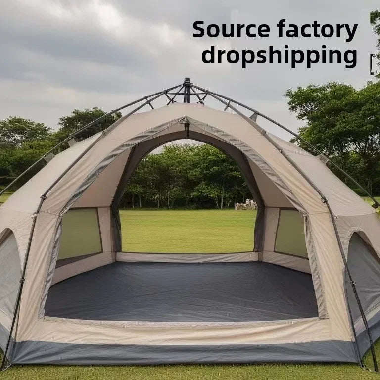 Portable Automatic Pop-up Hexagonal Tent for 5-8 People Double Layer Outdoor Camping Mushroom Tent