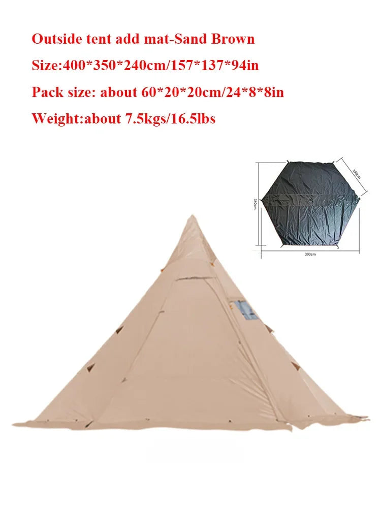 Pyramid Tent Indian Shelter Rainstorm Outdoor Camping Pointed Yurt with Chimney Hole Front And Rear Doors Windproof Luxury