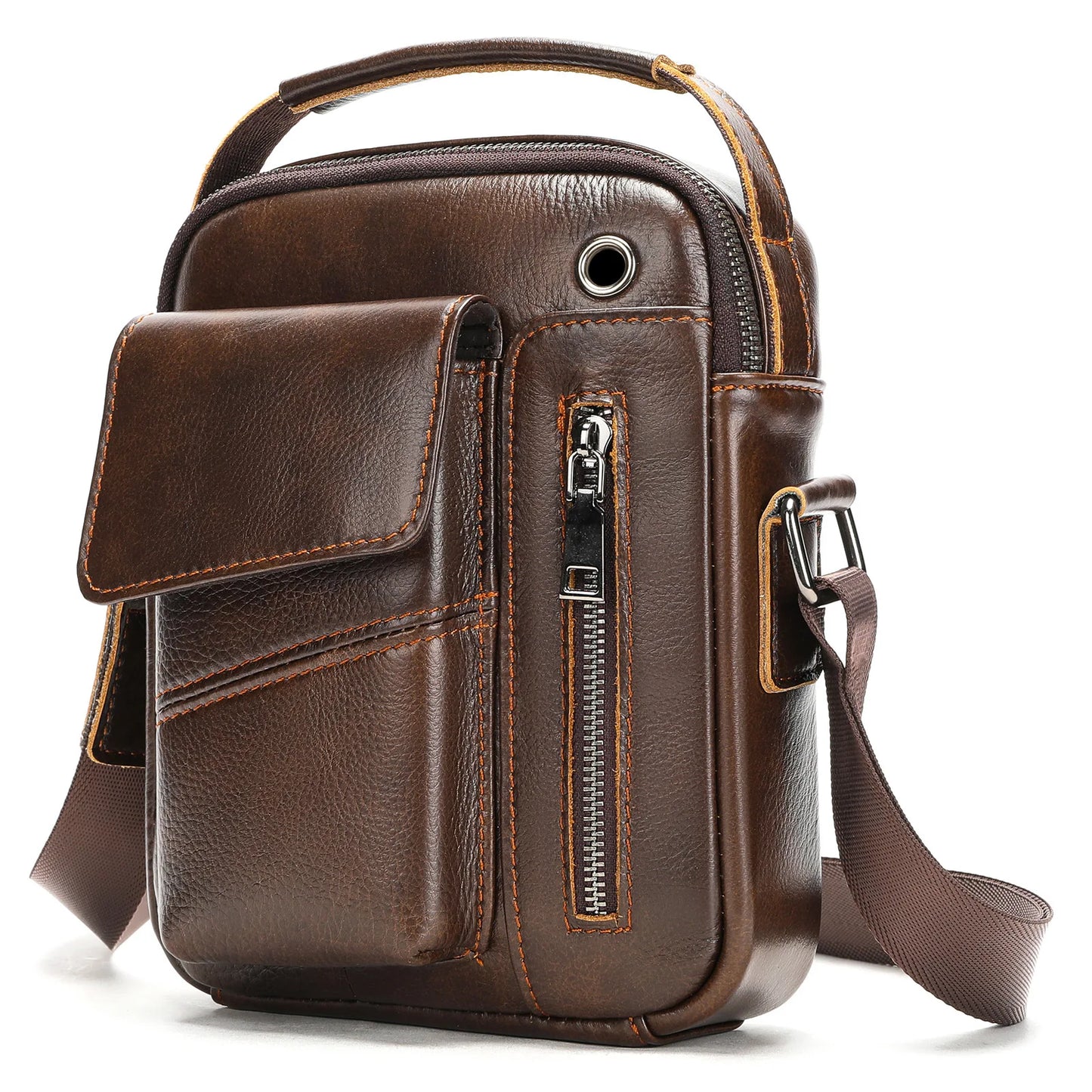 New Casual Men's Cow Leather Shoulder Bag Large Capacity Male Crossbody Bag For Men