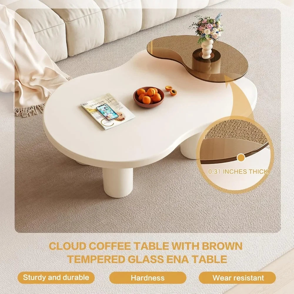 43.81" Modern Nesting Coffee Tables Set of 2, 2 in 1 Irregular Coffee Table, with Glass Top End Table for Living Room, Bedroom