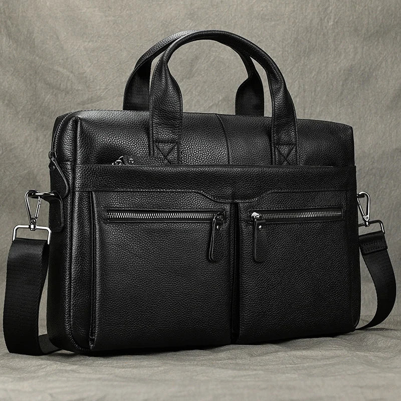 Genuine Leather Briefcase Bag for 15.6 inch laptop computer bag cowskin handbag for men male leather crossbody shoulder bag