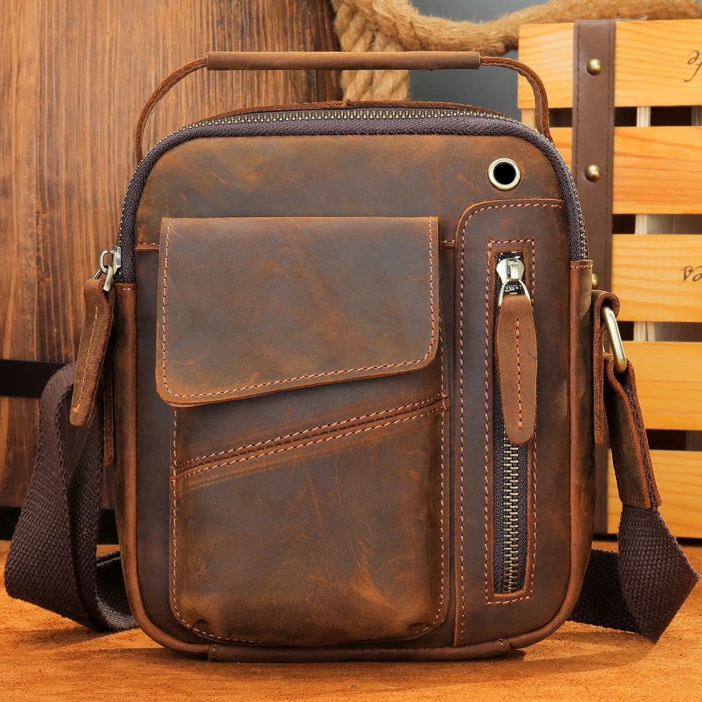 New Casual Men's Cow Leather Shoulder Bag Large Capacity Male Crossbody Bag For Men