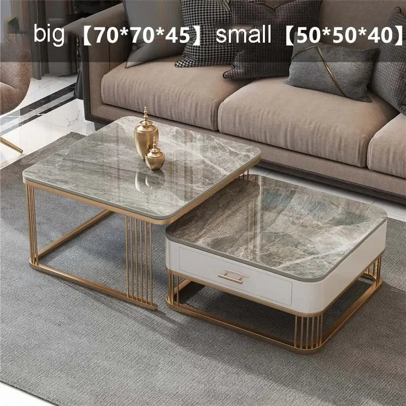 Square Low Coffee Table Storage Drawers Living Room Modern Table Household Son Mother Combination Rock Plate Furniture Simple