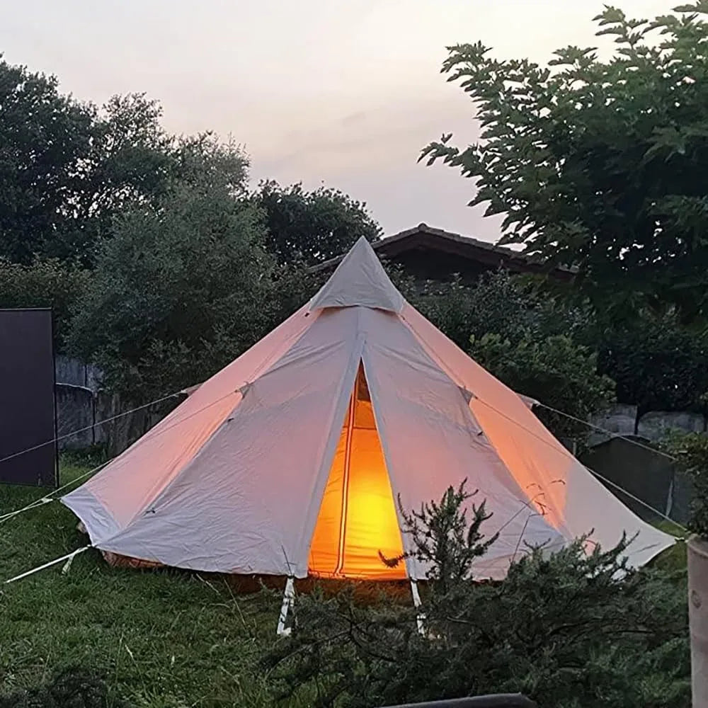 Outdoor Camping Tent Oxford Bell Tent Safari Tents Yurt Tent for Family with Cool Ventilation Mosquito Net Doors & Windows