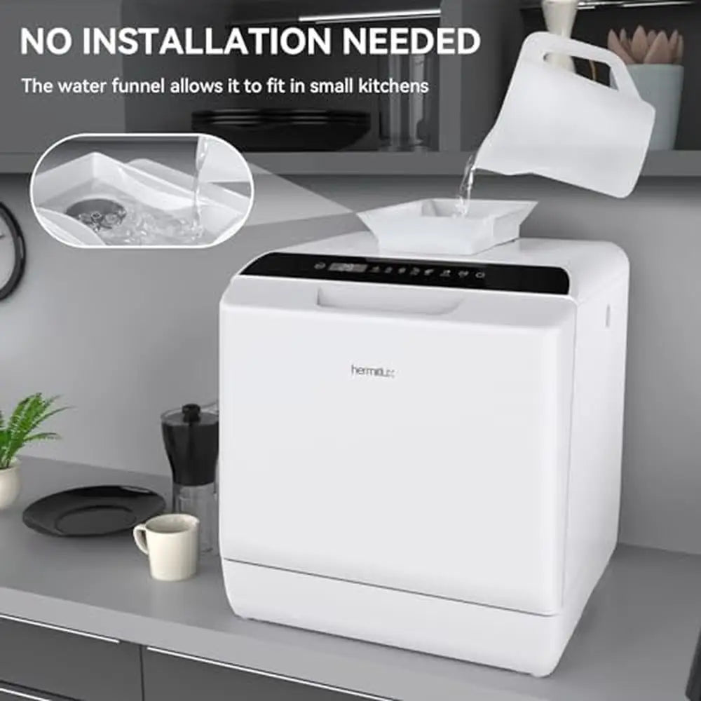 Portable Countertop Dishwasher with 5 Washing Programs 4 Place-Setting Capacity 5-Liter Water Tank Sparkling Clean Finish Easy