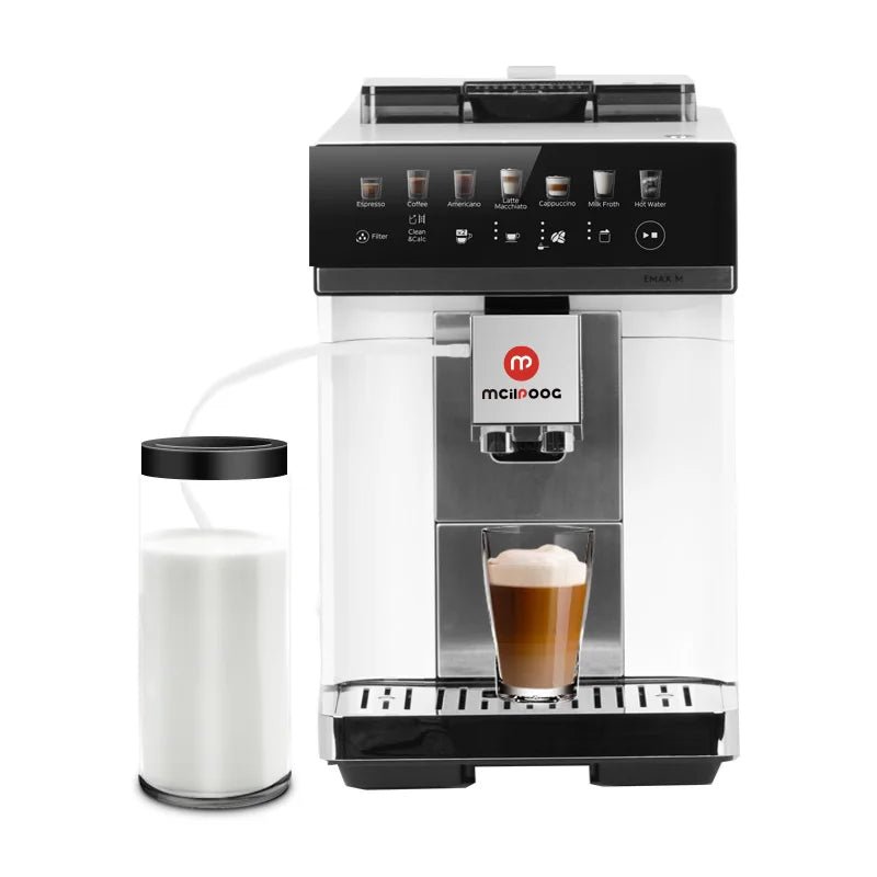 Mcilpoog M3 Automatic Espresso Machine ，Built-In Milk Frother & Tank, 7 Coffee Varieties, Touchscreen