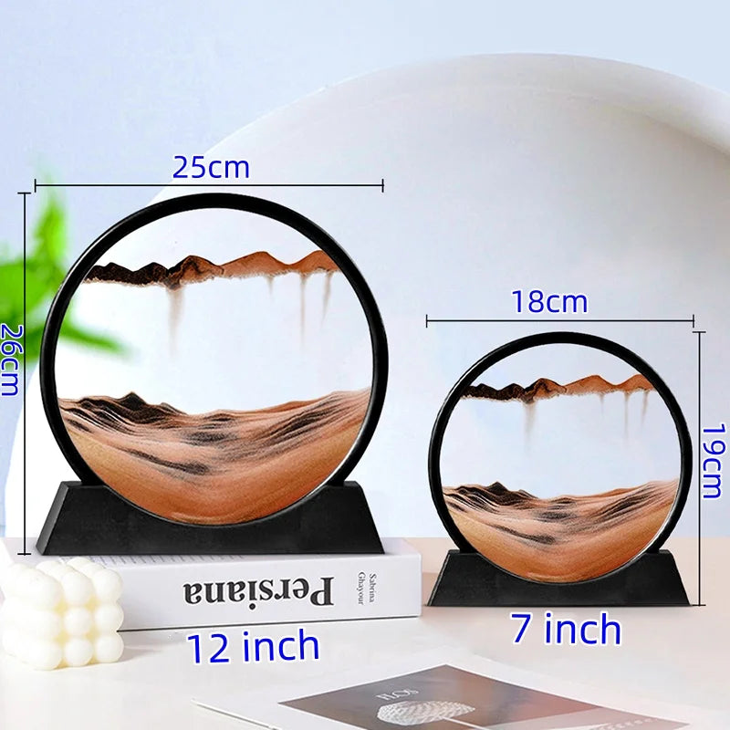 7/12 Inch 3D Moving Sand Art Picture Hourglass Round Handmade Glass Deep Sea Sandscape Craft Quicksand Sandglass Home Decor Gift