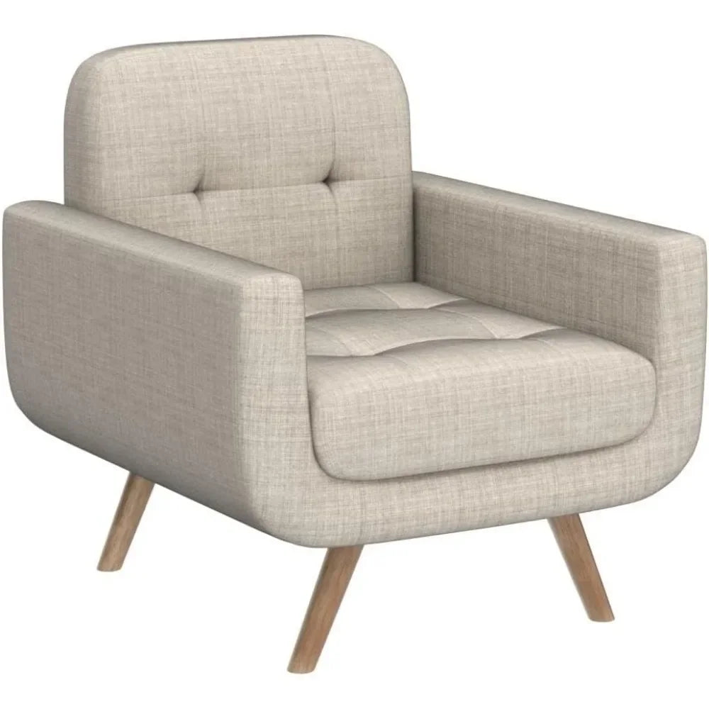 Elena Contemporary Accent Armchair with Linen Upholstery Living Room Furniture, 1SEAT, Beige