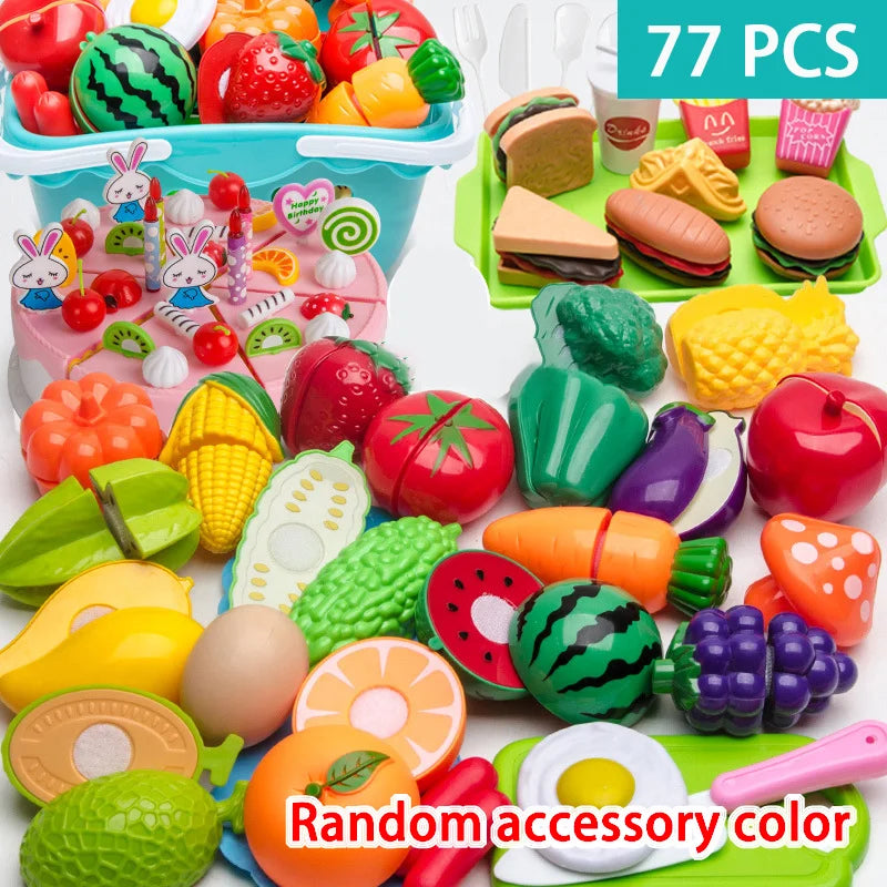 Cutting Play Food Toy for Kids Kitchen Pretend Fruit &Vegetables Accessories  Educational Toy Food kit for Toddler Children Gift