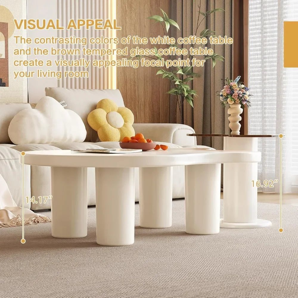 43.81" Modern Nesting Coffee Tables Set of 2, 2 in 1 Irregular Coffee Table, with Glass Top End Table for Living Room, Bedroom