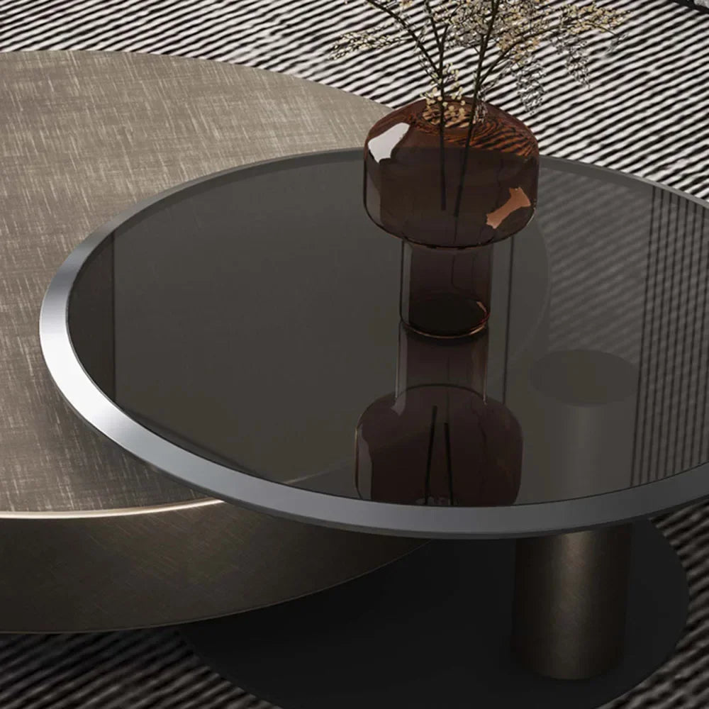 New Modern Coffee Tables Glass Teapoy Household Coffee Table Living Room Stainless Steel Rotatable Combination Teapoy