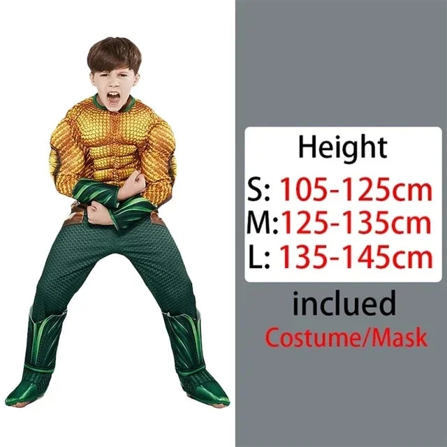 Halloween Superhero Costume Kids Muscle Bodysuit Cosplay Costume for Holiday Birthday Gifts Children Bodysuit Shield Hammer