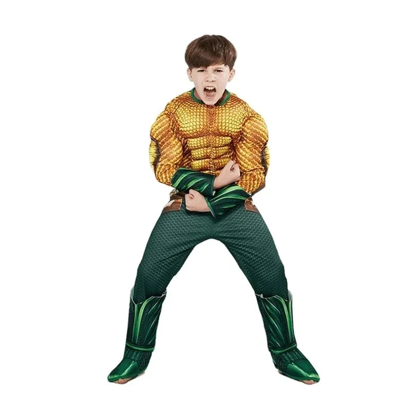 Halloween Superhero Costume Kids Muscle Bodysuit Cosplay Costume for Holiday Birthday Gifts Children Bodysuit Shield Hammer