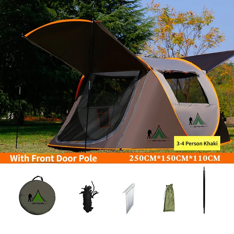 Outdoor 3 4 5 6 8 Person Automatic Pop Up Tent Camping Portable Rainproof Family Awning Beach Pegola Car Self Driving BBQ Tarp