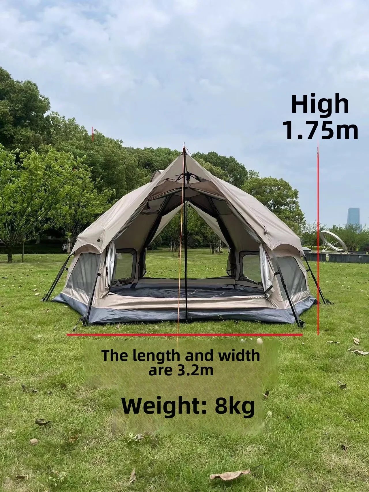 Portable Automatic Pop-up Hexagonal Tent for 5-8 People Double Layer Outdoor Camping Mushroom Tent