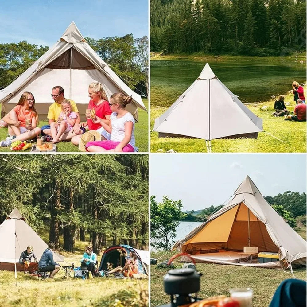 Outdoor Camping Tent Oxford Bell Tent Safari Tents Yurt Tent for Family with Cool Ventilation Mosquito Net Doors & Windows