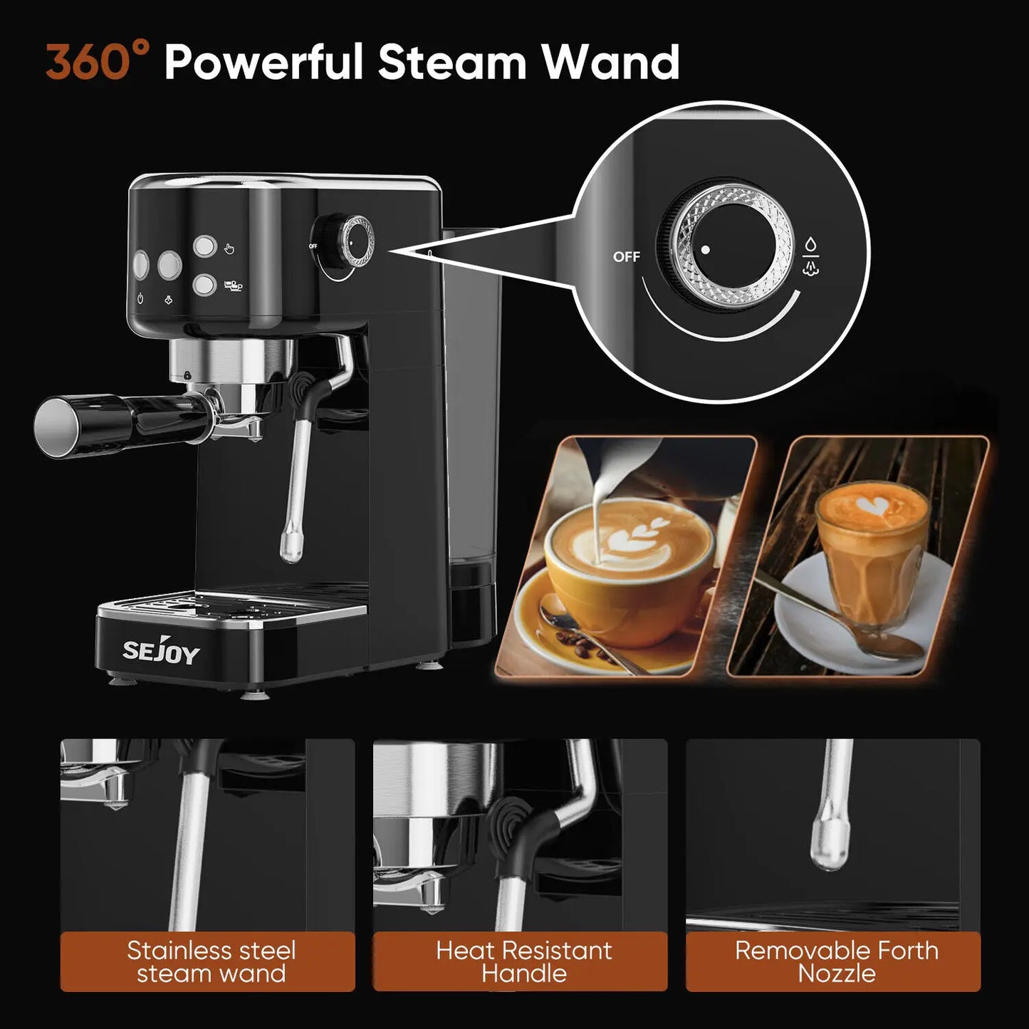 Sejoy Home Espresso Machine 20Bar Coffee Machine Latte Coffee Maker Cappuccino Machine