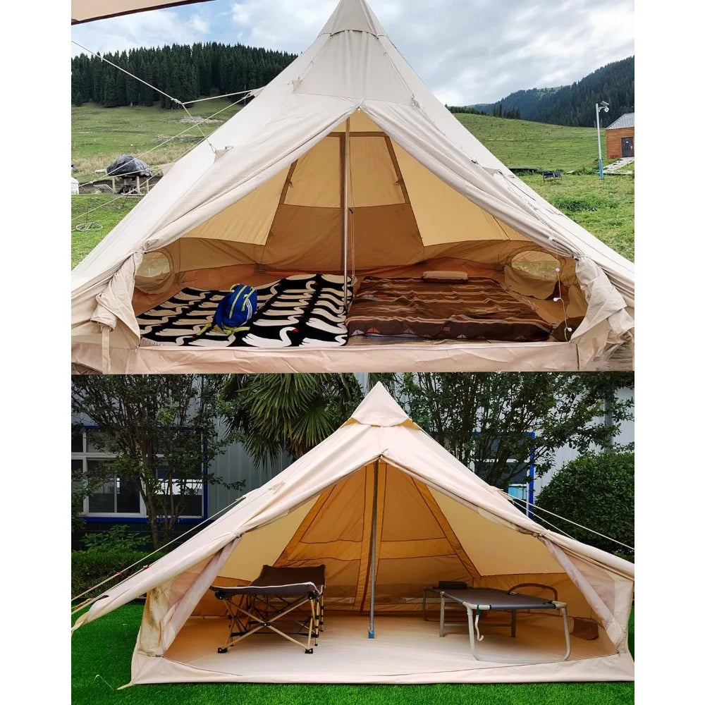 Outdoor Camping Tent Oxford Bell Tent Safari Tents Yurt Tent for Family with Cool Ventilation Mosquito Net Doors & Windows