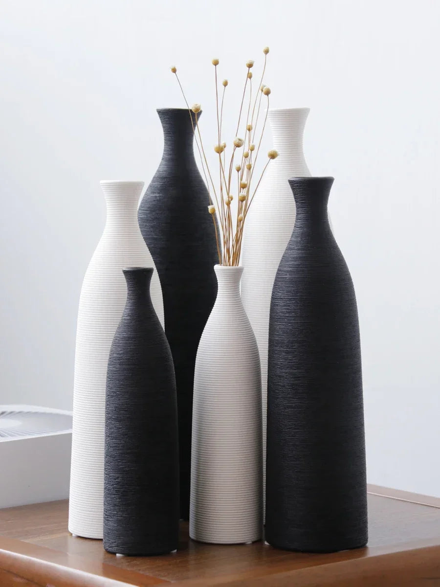 Simple Modern Black White Ceramic Vase Accessories Crafts Home Livingroom Table Figurines Decoration Office Furnishing Ornaments