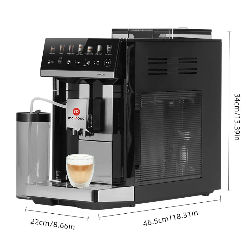 Mcilpoog M3 Automatic Espresso Machine ，Built-In Milk Frother & Tank, 7 Coffee Varieties, Touchscreen