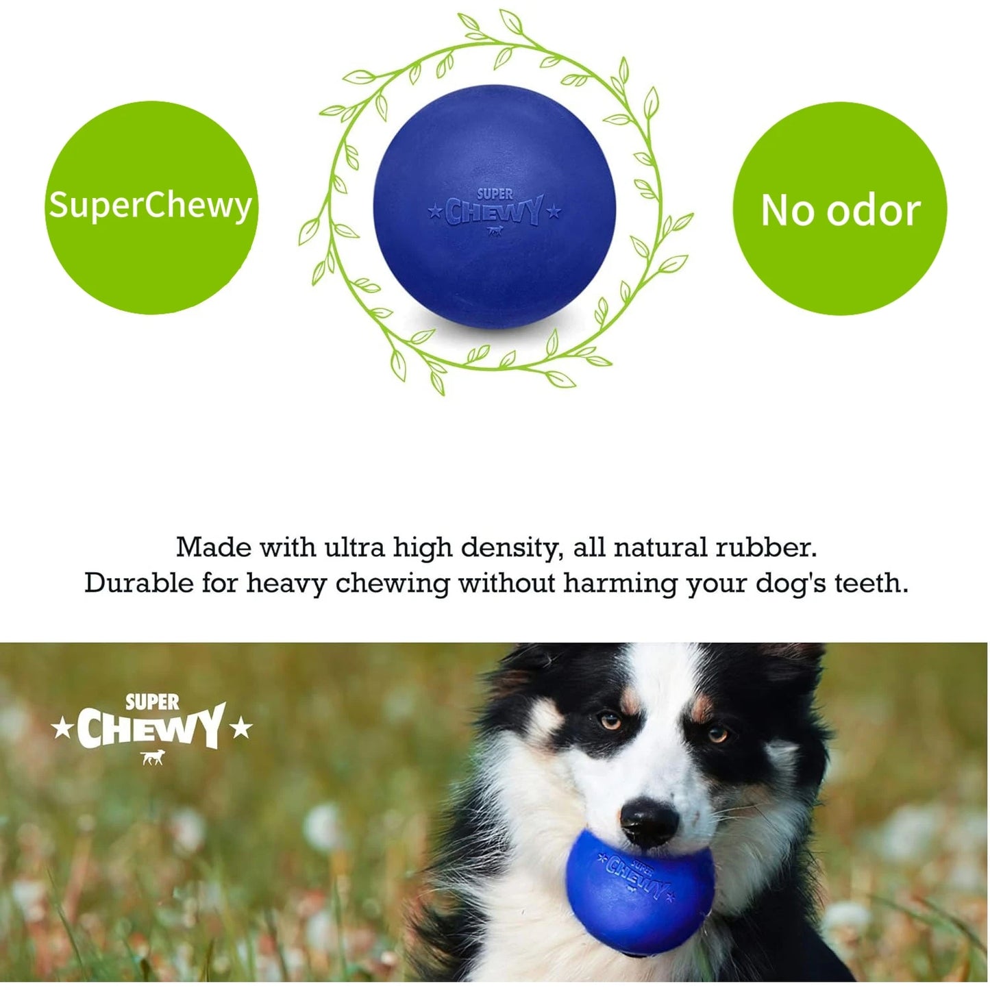 SuperChewy Tough Dog Ball Toy Strong Natural Rubber Great Fetch Toy Durable Chew Toy for Aggressive Chewers Large Breed Tested