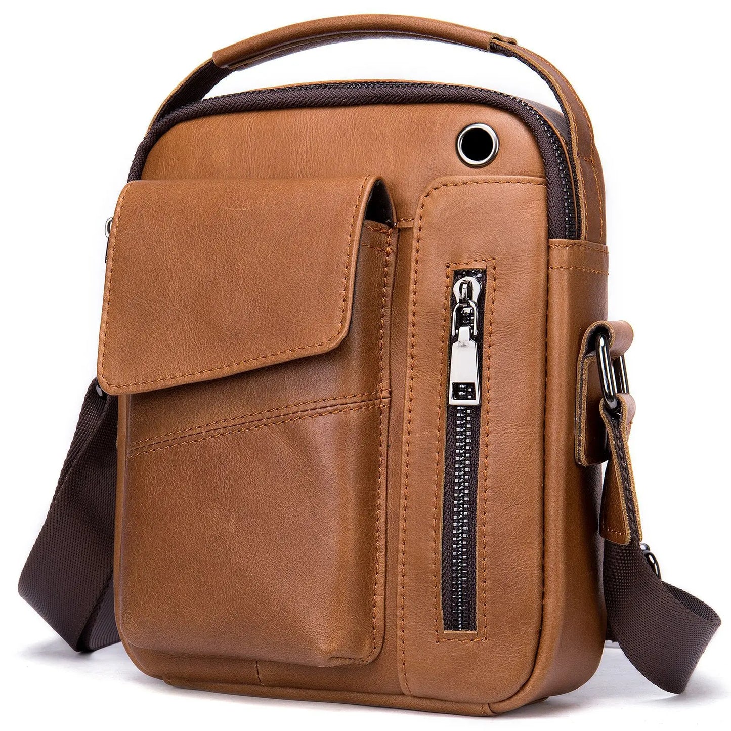 New Casual Men's Cow Leather Shoulder Bag Large Capacity Male Crossbody Bag For Men