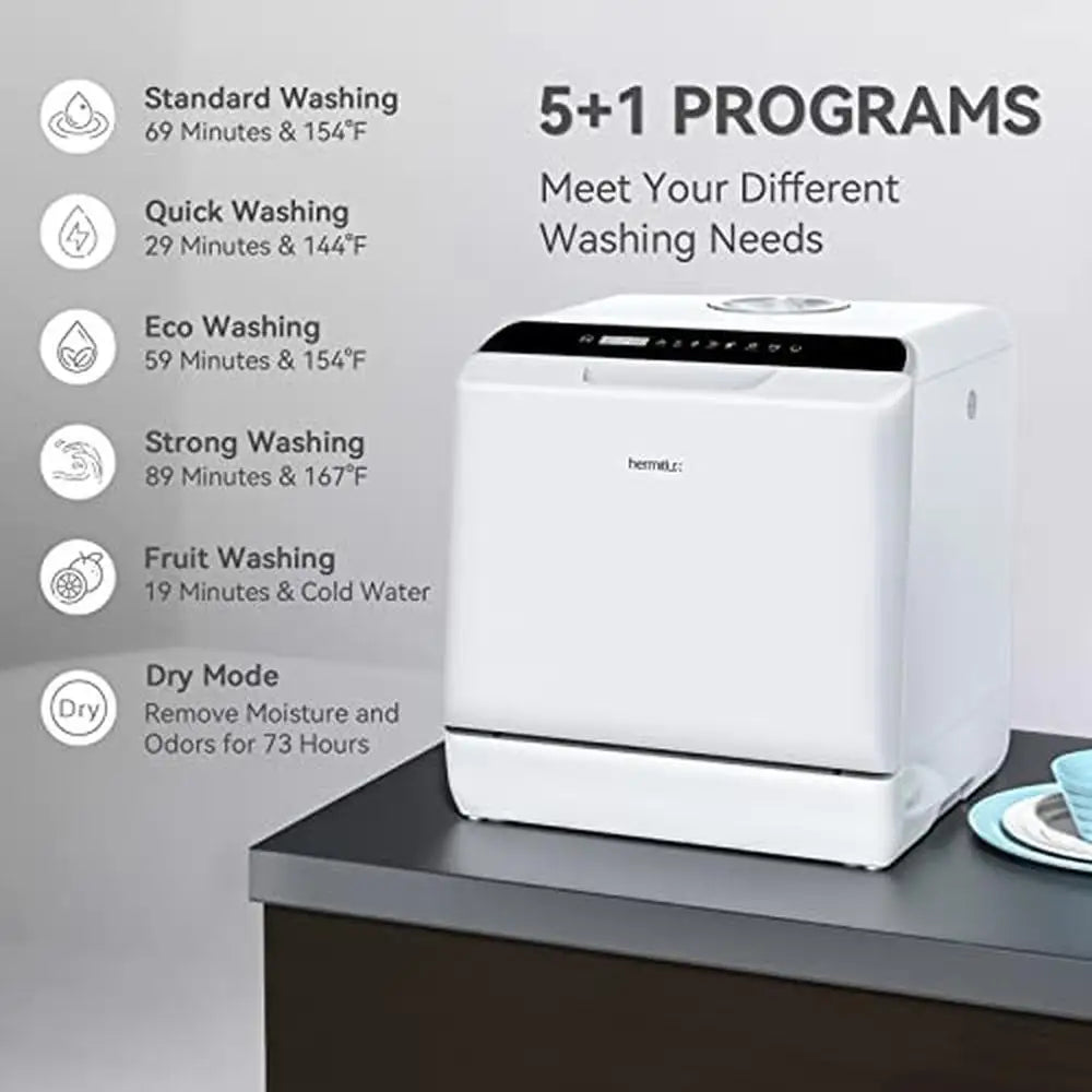 Portable Countertop Dishwasher with 5 Washing Programs 4 Place-Setting Capacity 5-Liter Water Tank Sparkling Clean Finish Easy