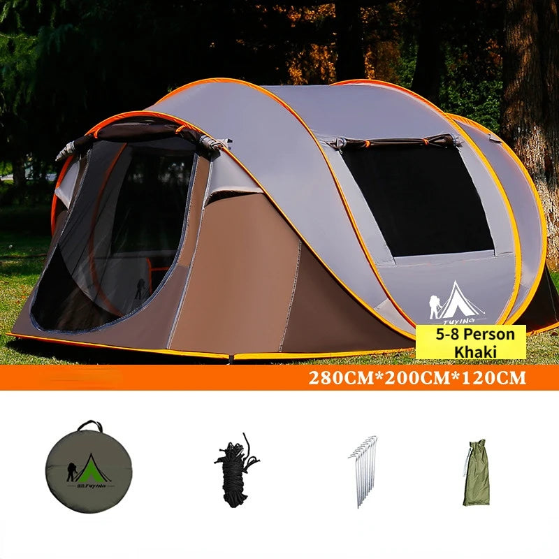 Outdoor 3 4 5 6 8 Person Automatic Pop Up Tent Camping Portable Rainproof Family Awning Beach Pegola Car Self Driving BBQ Tarp