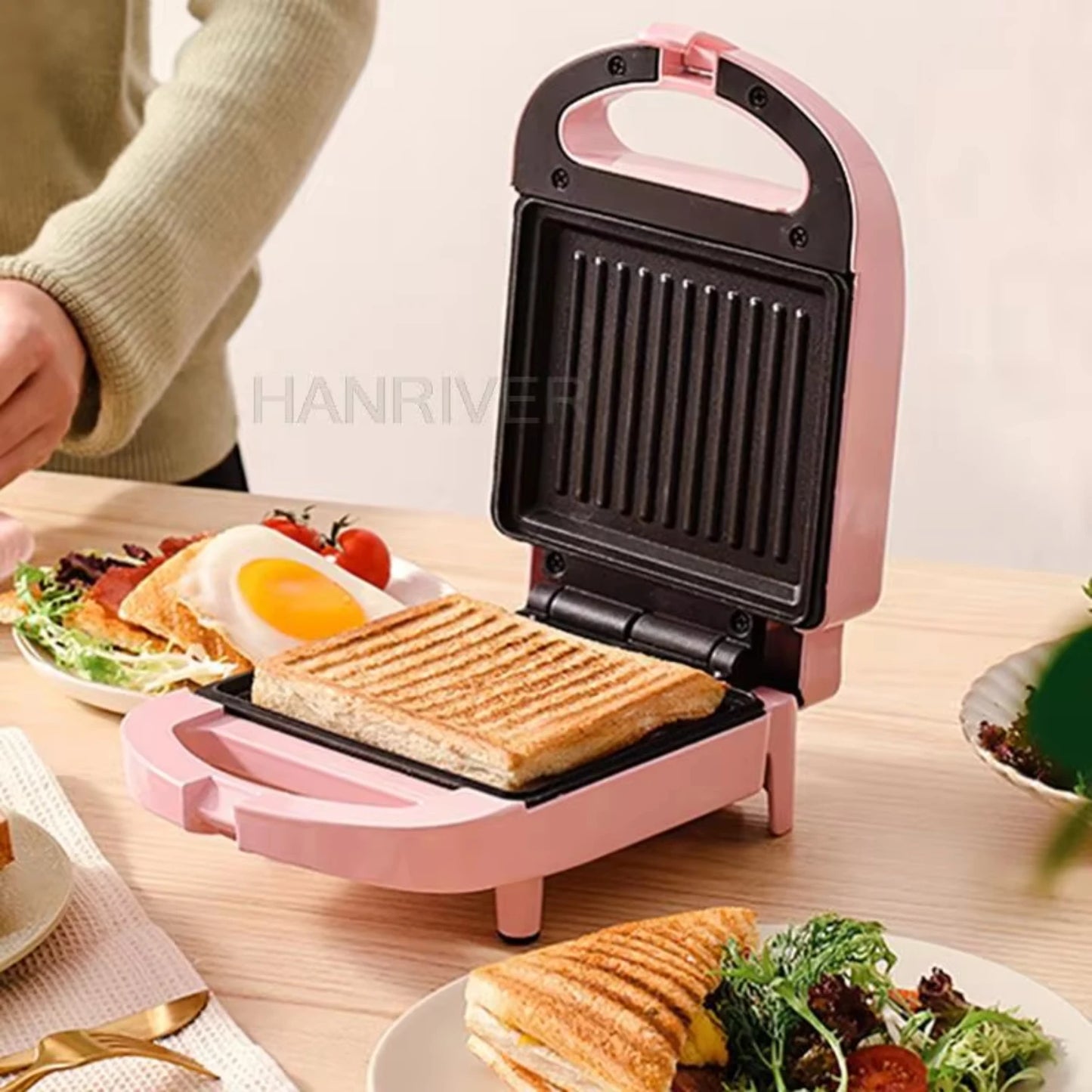 220V Multifunctional Sandwich Maker Breakfast Machine with Egg Cake Oven Waffle Toaster - 650W