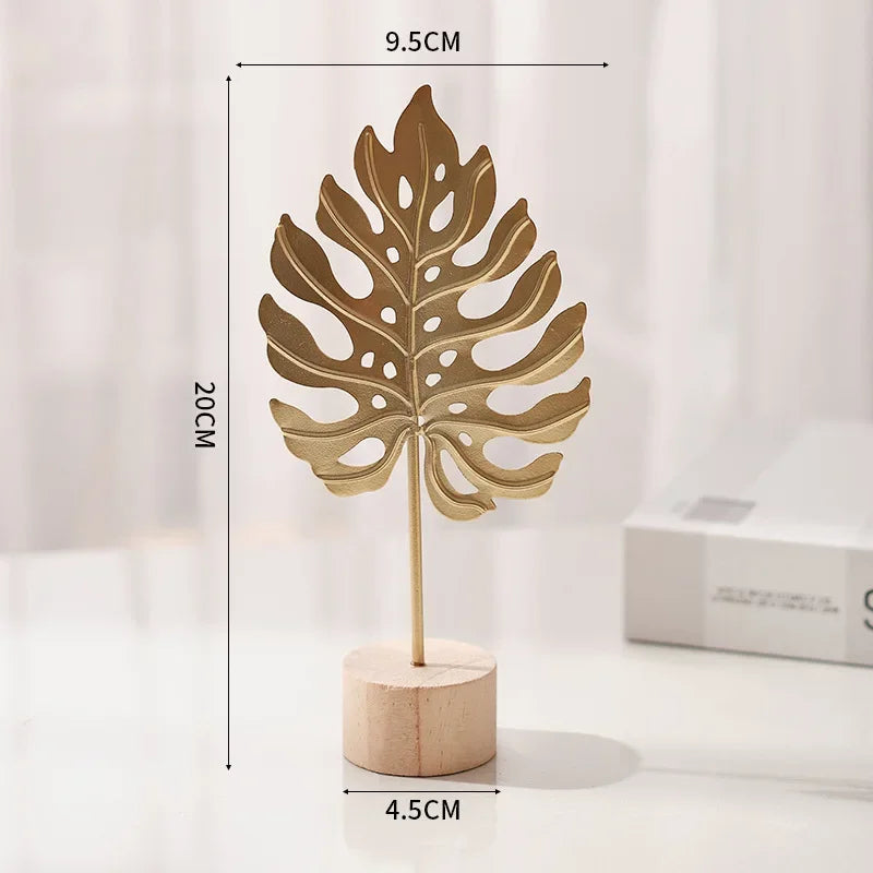 Golden Ginkgo Leaf Feather Metal Model Figurines Manual Desktop Crafts Ornaments Photo Props Statues Sculptures Home Decor