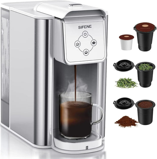 SIFENE Single Serve Coffee Machine, 3 in 1 Pod Coffee Maker For K-Pod Capsule, Ground Coffee Brewer, Leaf Tea Maker, White