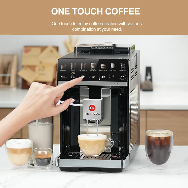 Mcilpoog M3 Automatic Espresso Machine ，Built-In Milk Frother & Tank, 7 Coffee Varieties, Touchscreen