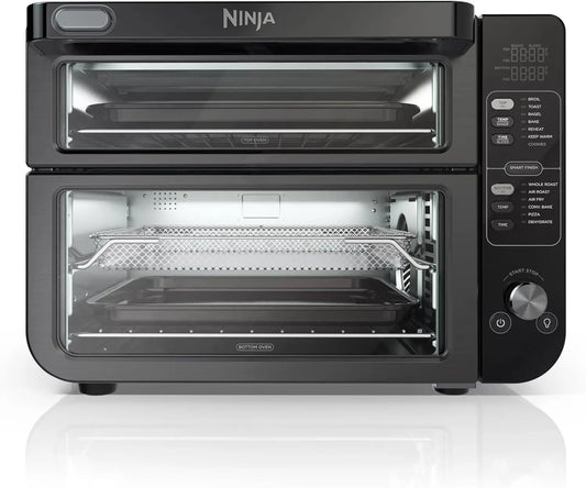 Ninja, Toaster Oven, Double Oven with FlexDoor, FlavorSeal & Smart Finish, Rapid Top Oven, Air Fry, Bake, Roast, Toast, Fry, Piz