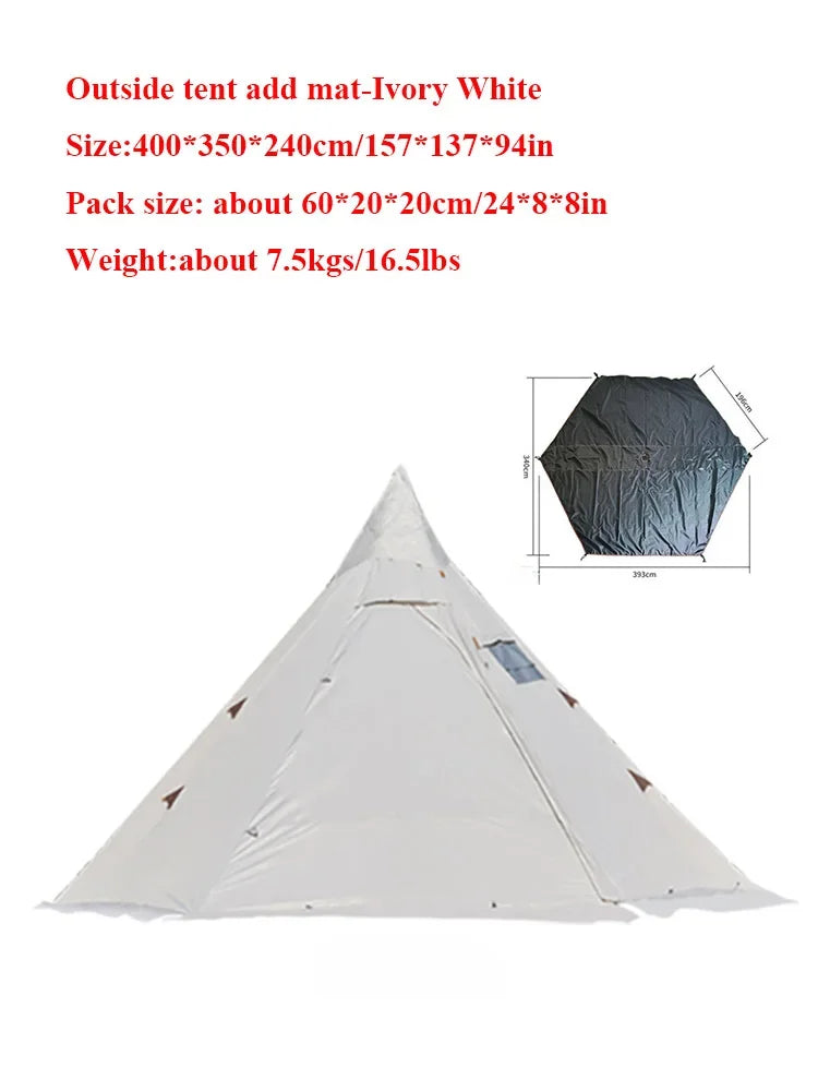 Pyramid Tent Indian Shelter Rainstorm Outdoor Camping Pointed Yurt with Chimney Hole Front And Rear Doors Windproof Luxury