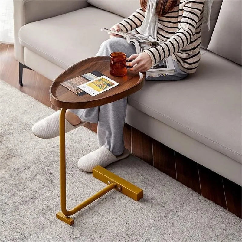 Small Sofa Side End Table, C Shaped Table Bedside Table Almond Tabletop Simple Style Home Decor for Reading Book Coffee Vase