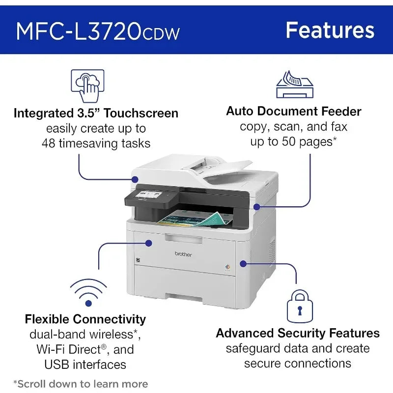 Brother MFC-L3720CDW Wireless Digital Color All-in-One Printer with Laser Quality Output, Copy, Scan, Fax, Duplex