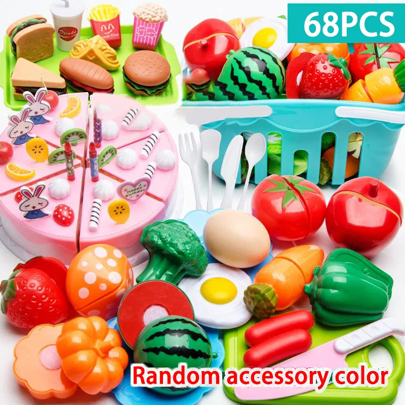 Cutting Play Food Toy for Kids Kitchen Pretend Fruit &Vegetables Accessories  Educational Toy Food kit for Toddler Children Gift